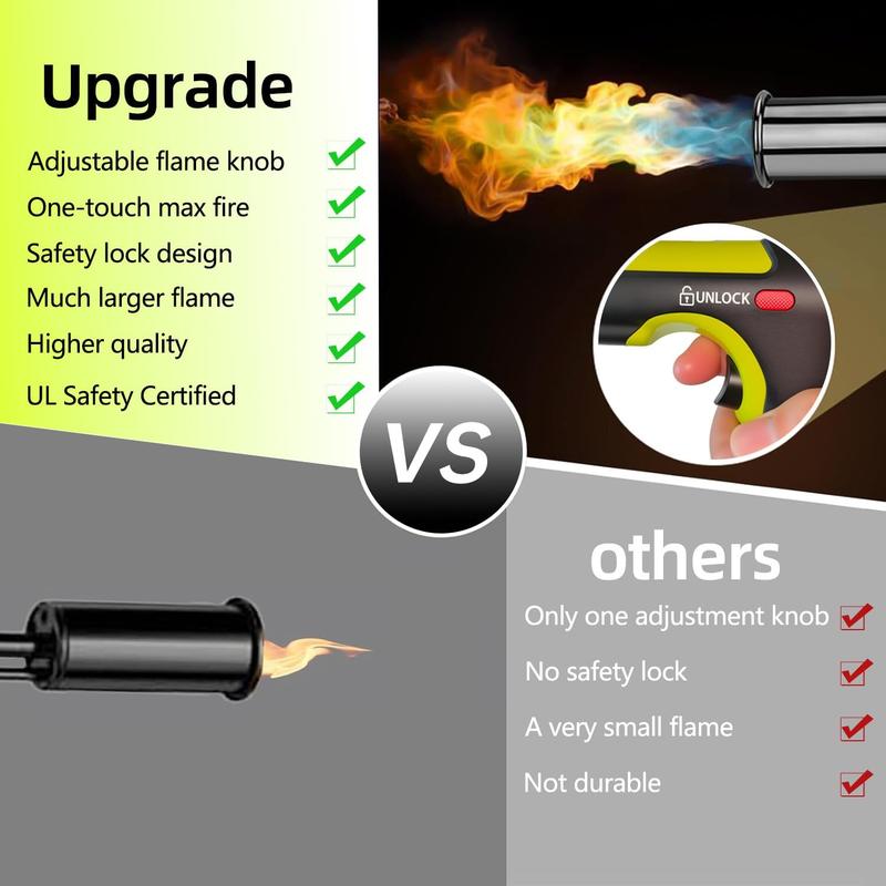 SEESE Powerful Propane Torch(Propane Tank Not Included),With One-Touch Max Fire Button and Safety Lock, Adjustable Blow Torch for Sous Vide Searing Steak, BBQ,Fireplace,Charcoal Wood
