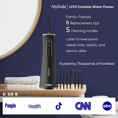 MySmile Cordless Water Flosser (260ml) - 5 Modes & 8 Jet Tips | Portable Oral Care for Braces & Travel