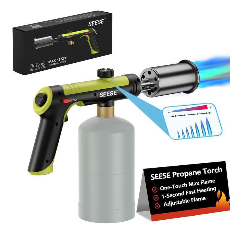 SEESE Powerful Propane Torch(Propane Tank Not Included),With One-Touch Max Fire Button and Safety Lock, Adjustable Blow Torch for Sous Vide Searing Steak, BBQ,Fireplace,Charcoal Wood