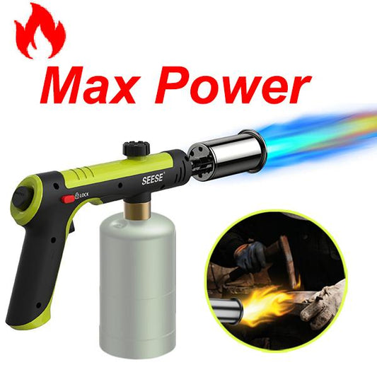 SEESE Powerful Propane Torch(Propane Tank Not Included),With One-Touch Max Fire Button and Safety Lock, Adjustable Blow Torch for Sous Vide Searing Steak, BBQ,Fireplace,Charcoal Wood